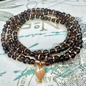 Dainty Smoky Quartz, Gold Hematite & Sunstone Wire Wrap Bracelet/Necklace